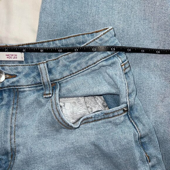 High rise wide leg ripped straight leg blue jeans - Picture 3 of 6